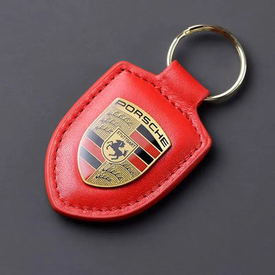 Car Keychain Holder Shield Leather Key Ring Chain Pendant Gifts For Porsche Cayenne Panamera Macan Boxster 911 Carrera-GT 928
