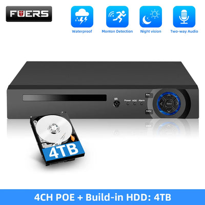 Fuers H.265 4CH POE DIY System Video Surveillance Security System Kit  Camera Surveillance CCTV Face Audio Video Recorder