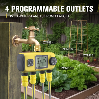 Haozee Smart Water Timer Intelligent 1/2/3-Outlet Irrigation Watering System Sprinkler Timer Garden Programmer IPX7 LCD Display