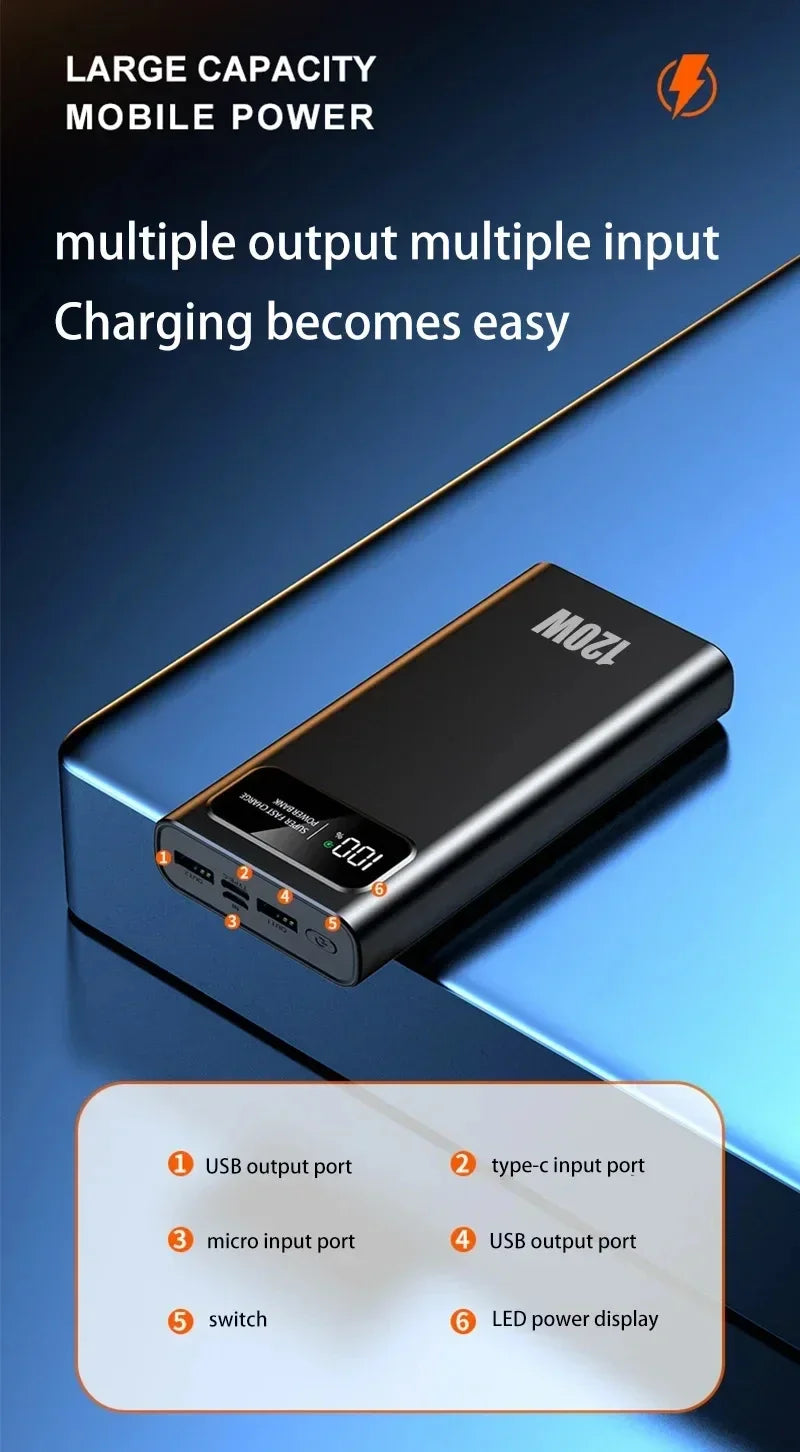 Xiaomi Power Bank 200000mAh 120W Super Fast Charging Battery High Capacity Digital Display Power Bank For iPhone Samsung Huawei