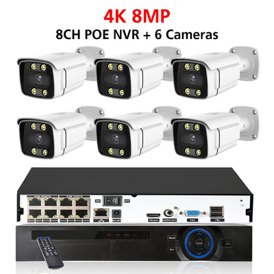 8CH H.265 POE CCTV NVR System 4K Ai Colorful Night Vision Waterproof IP Camera 8MP Two-Way Audio Video Security Camera Set
