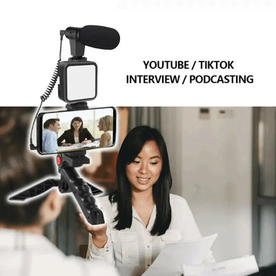 Portable Vlogging Kit Video with Tripod Bluetooth Control for SLR Camera Smartphone Youtube Photography Light Stand Microphone