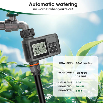 Haozee Smart Water Timer Intelligent 1/2/3-Outlet Irrigation Watering System Sprinkler Timer Garden Programmer IPX7 LCD Display