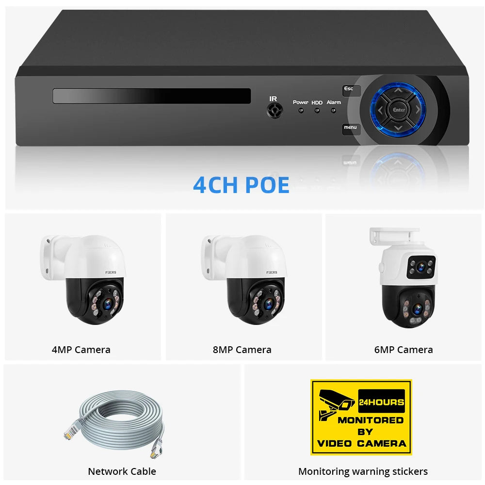 Fuers H.265 4CH POE DIY System Video Surveillance Security System Kit  Camera Surveillance CCTV Face Audio Video Recorder