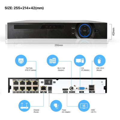 8CH H.265 POE CCTV NVR System 4K Ai Colorful Night Vision Waterproof IP Camera 8MP Two-Way Audio Video Security Camera Set