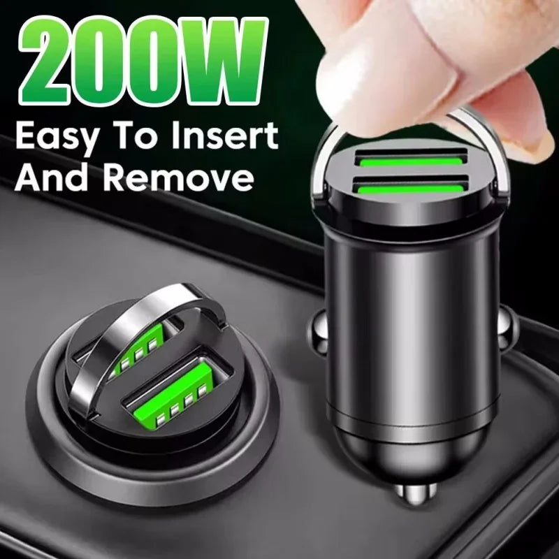 Car Dual USB Car Charger 100/200W Mini USB C Car Phone Charger QC3 Fast Charging Adapter for IPhone Xiaomi Huawei Samsung