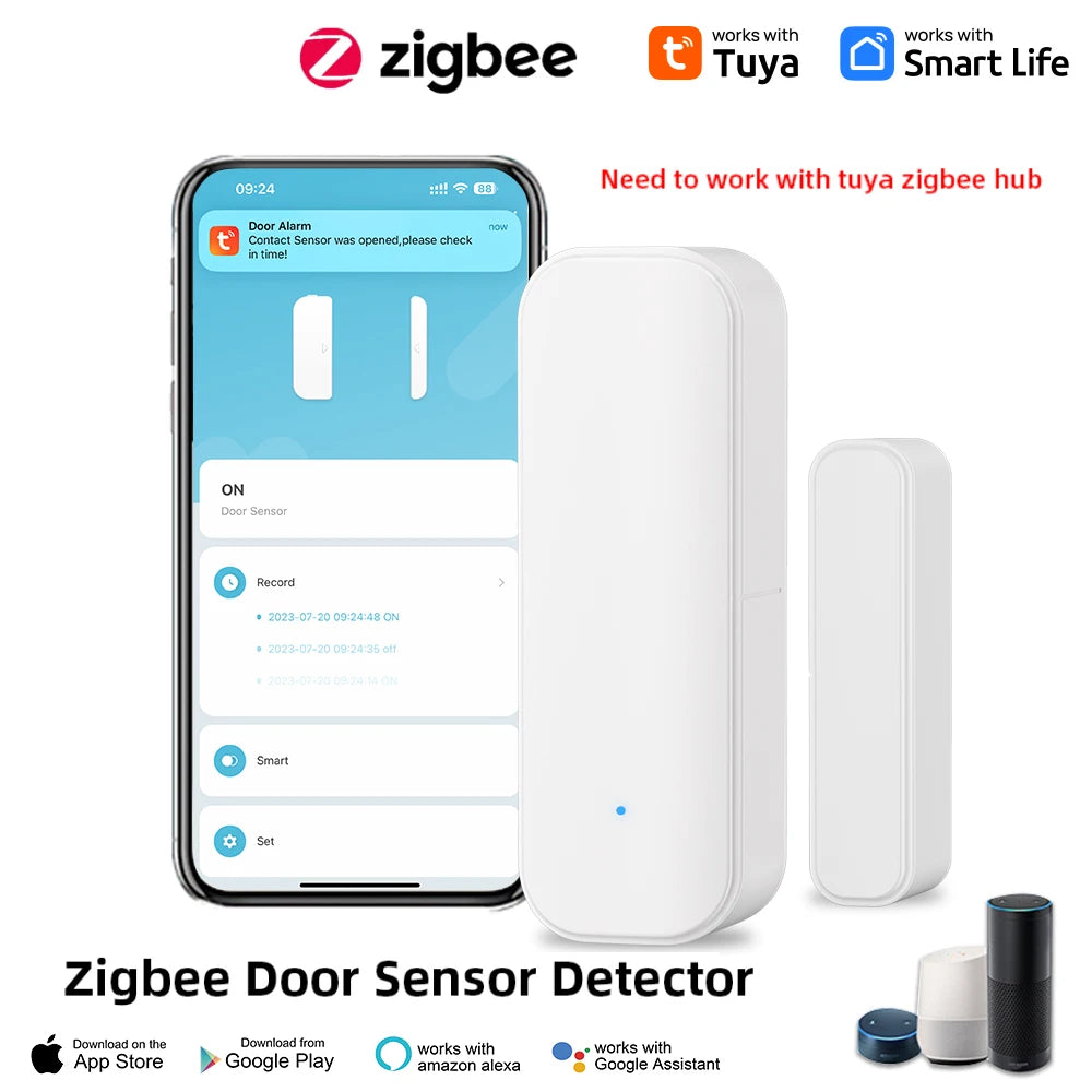 WiFi or Zigbee Window Door Sensor Tuya Smart Home Security Alarm System Voice Control Via Alexa Google Home Smart