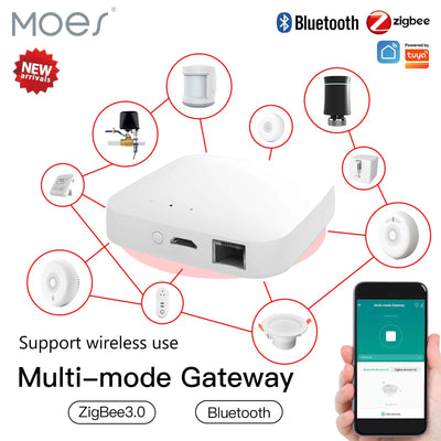 MOES Tuya Smart Wired Multi-mode Gateway ZigBee Bluetooth Mesh Hub Smart Life APP Remote Voice Control via Alexa Google Home