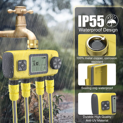 Haozee Smart Water Timer Intelligent 1/2/3-Outlet Irrigation Watering System Sprinkler Timer Garden Programmer IPX7 LCD Display
