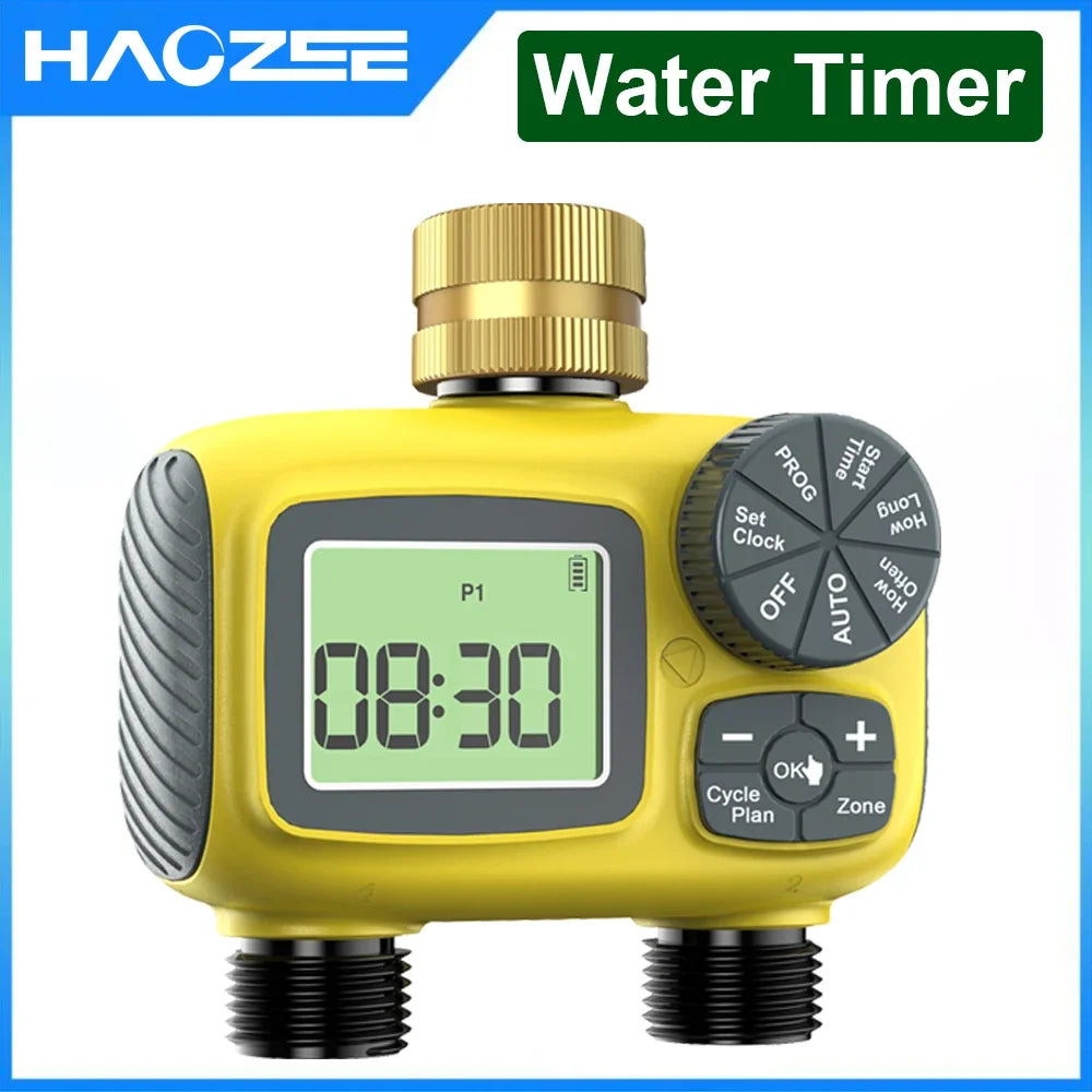 Haozee Smart Water Timer Intelligent 1/2/3-Outlet Irrigation Watering System Sprinkler Timer Garden Programmer IPX7 LCD Display