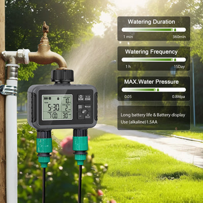 Haozee Smart Water Timer Intelligent 1/2/3-Outlet Irrigation Watering System Sprinkler Timer Garden Programmer IPX7 LCD Display