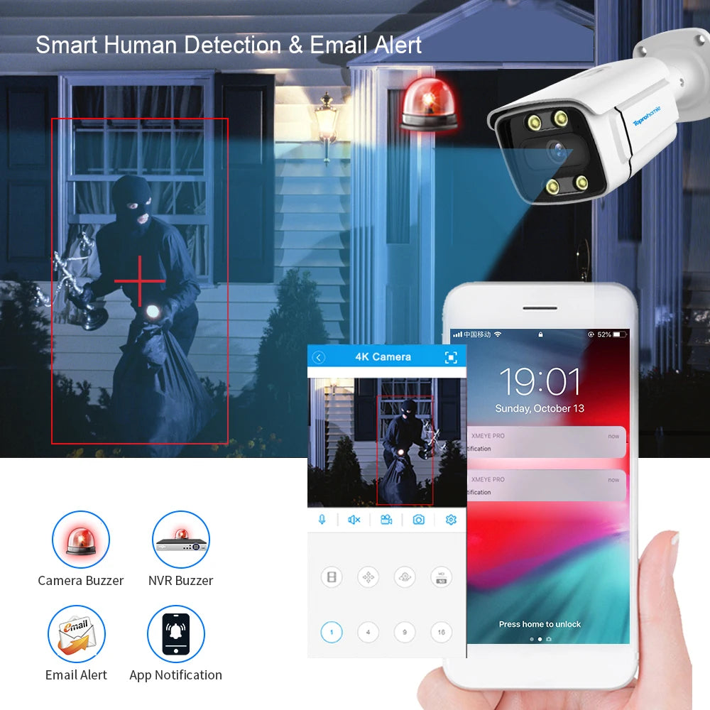 8CH H.265 POE CCTV NVR System 4K Ai Colorful Night Vision Waterproof IP Camera 8MP Two-Way Audio Video Security Camera Set