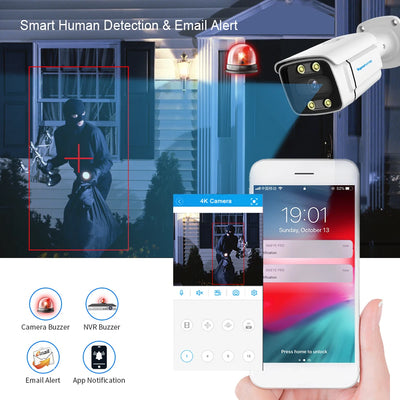 8CH H.265 POE CCTV NVR System 4K Ai Colorful Night Vision Waterproof IP Camera 8MP Two-Way Audio Video Security Camera Set