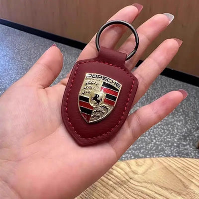 Car Keychain Holder Shield Leather Key Ring Chain Pendant Gifts For Porsche Cayenne Panamera Macan Boxster 911 Carrera-GT 928