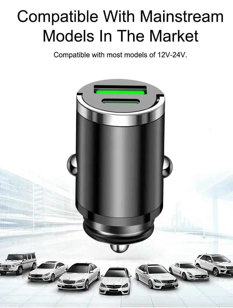 Car Dual USB Car Charger 100/200W Mini USB C Car Phone Charger QC3 Fast Charging Adapter for IPhone Xiaomi Huawei Samsung