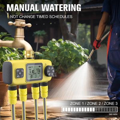 Haozee Smart Water Timer Intelligent 1/2/3-Outlet Irrigation Watering System Sprinkler Timer Garden Programmer IPX7 LCD Display