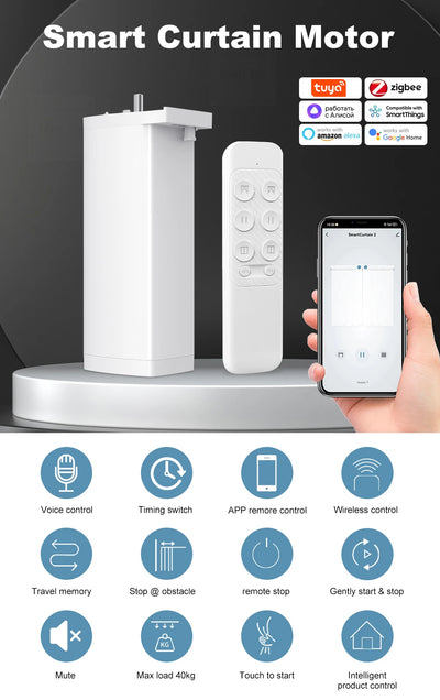 Tuya 155MM 4rd Smart Zigbee/WiFi Electric Shutter Curtain Motor Silent Motor with Remote APPVoice Control With Alexa Google Home