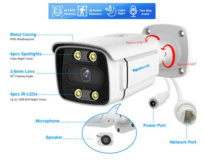 8CH 4K Security Camera System NVR 8MP Face Detect Color Night Vision IP Camera POE 2K Two Way Audio Video Surveillance Set