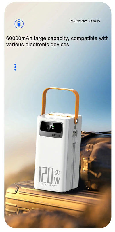 120W Super Fast Power Bank 200000mAh Large Capacity Outdoor Mobile Power Supply Supports 7 Devices to Charge At The Same Time