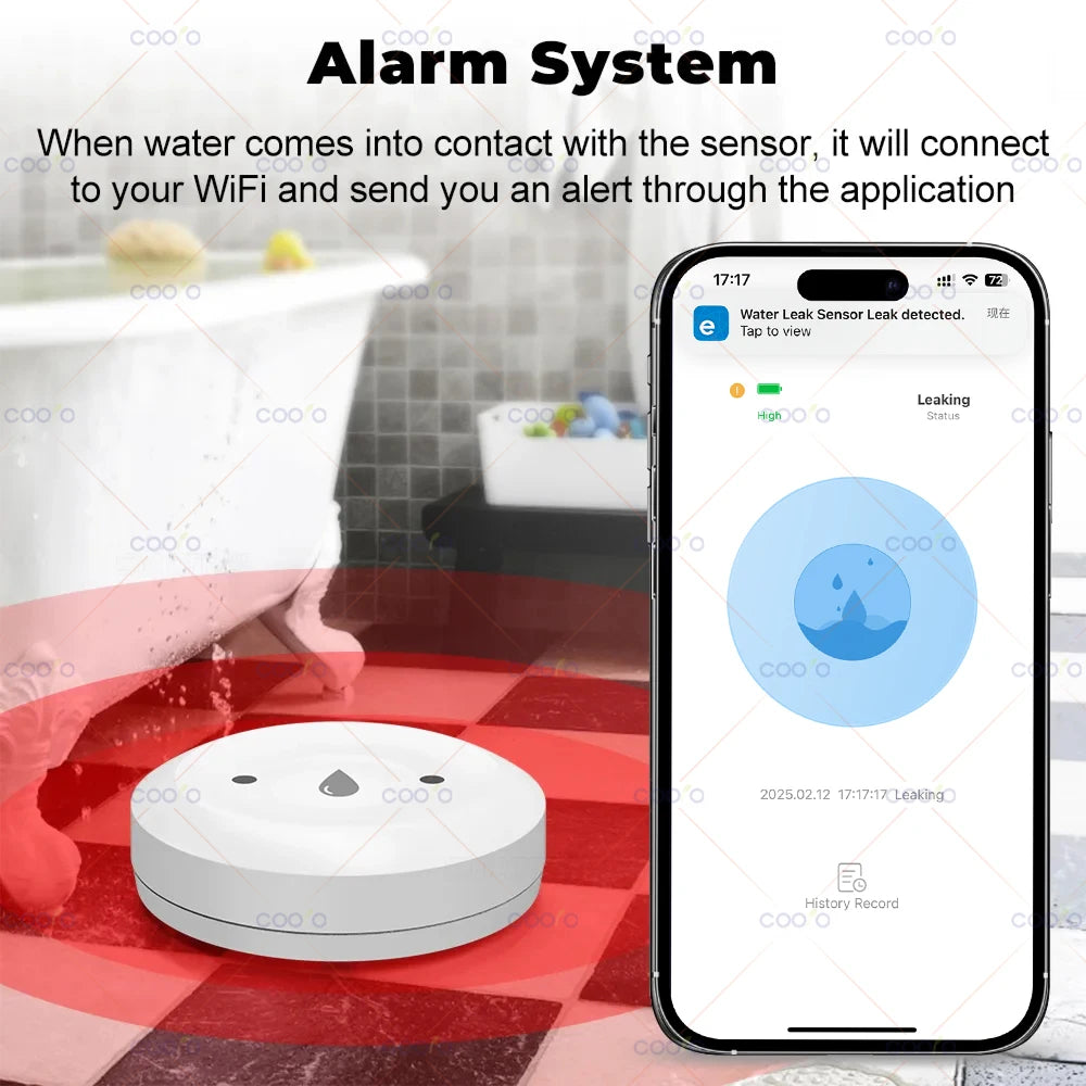 Ewelink Zigbee Smart Water Sensor Flood Leak Detector Remote Monitoring for Kitchen/Bathroom Support Home Assistant Zigbee2mqtt