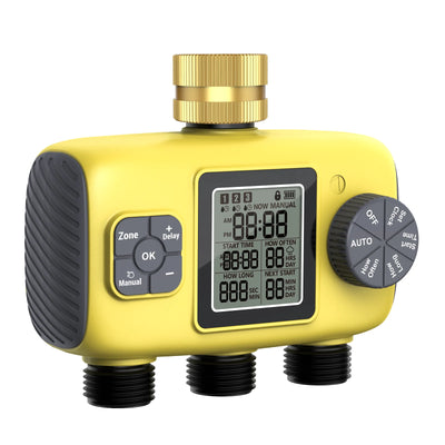 Haozee Smart Water Timer Intelligent 1/2/3-Outlet Irrigation Watering System Sprinkler Timer Garden Programmer IPX7 LCD Display