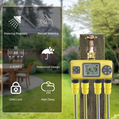 Haozee Smart Water Timer Intelligent 1/2/3-Outlet Irrigation Watering System Sprinkler Timer Garden Programmer IPX7 LCD Display