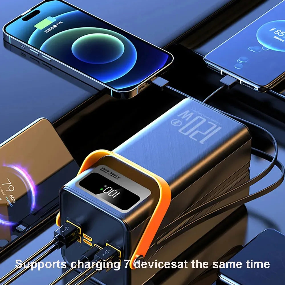 120W Super Fast Power Bank 200000mAh Large Capacity Outdoor Mobile Power Supply Supports 7 Devices to Charge At The Same Time