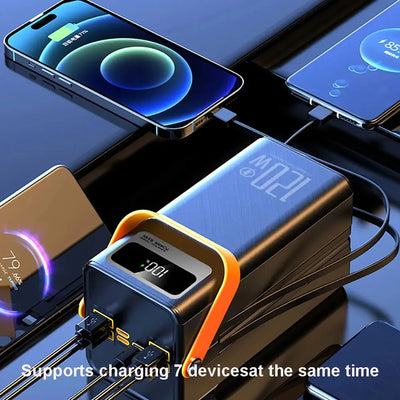 120W Super Fast Power Bank 200000mAh Large Capacity Outdoor Mobile Power Supply Supports 7 Devices to Charge At The Same Time