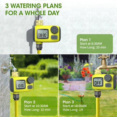 Haozee Smart Water Timer Intelligent 1/2/3-Outlet Irrigation Watering System Sprinkler Timer Garden Programmer IPX7 LCD Display