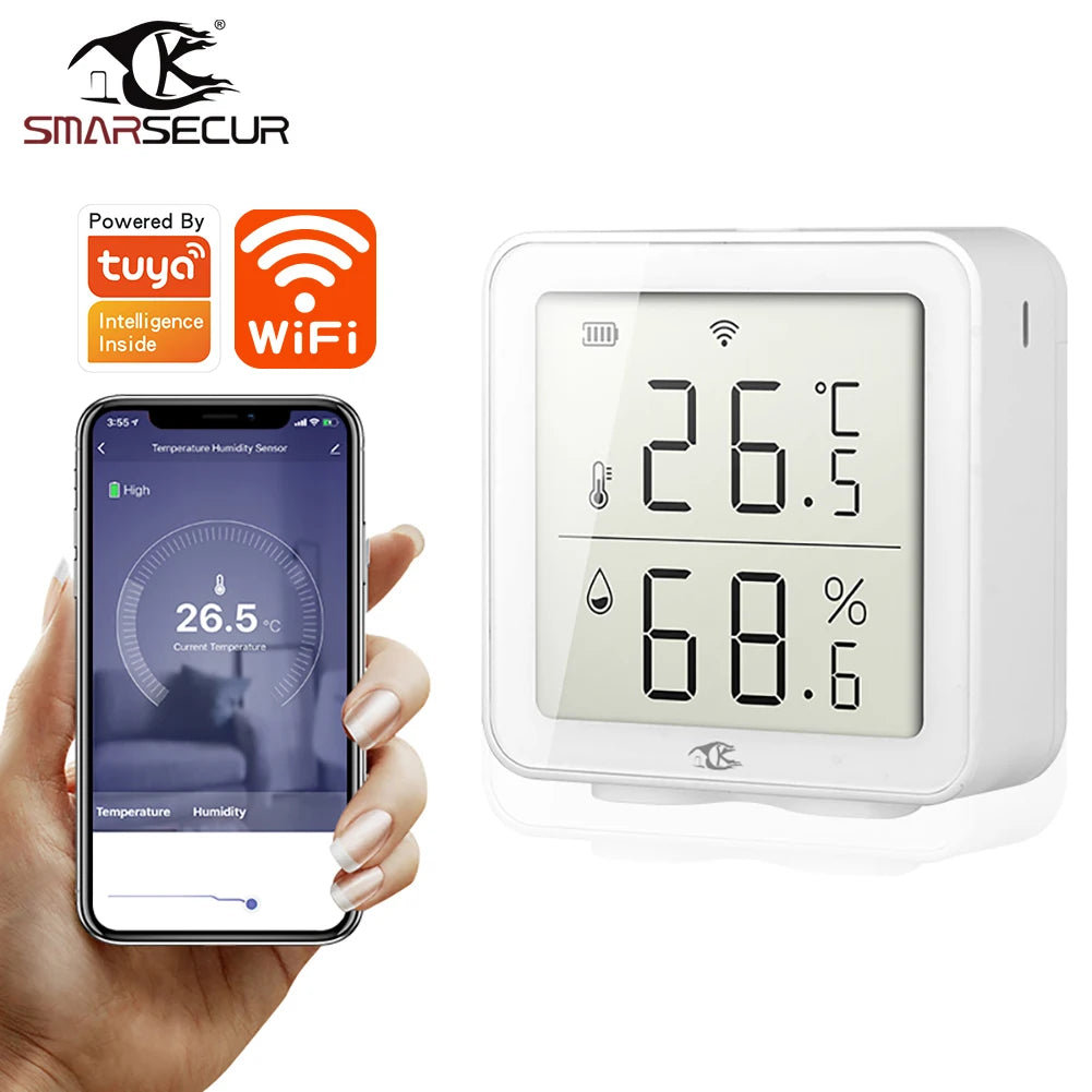 Smarsecur Smart Home Tuya WiFi Temperature Humidity High Accuracy T&H Sensor with Display