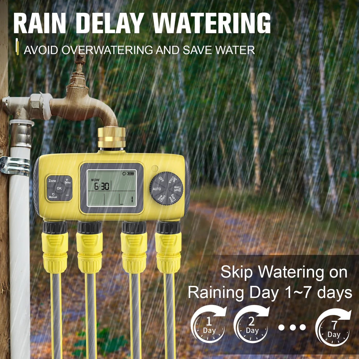 Haozee Smart Water Timer Intelligent 1/2/3-Outlet Irrigation Watering System Sprinkler Timer Garden Programmer IPX7 LCD Display