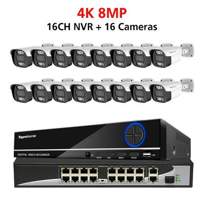16CH 4K 8MP H.265 POE NVR CCTV Security Camera System with 5MP Audio Record IP66 Outdoor Waterproof IP Camera Video Surveillance