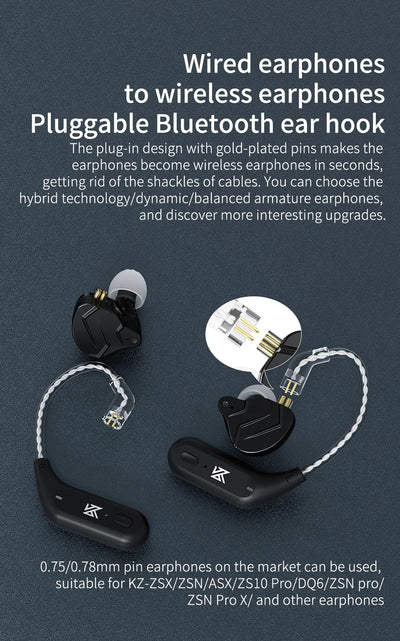 KZ AZ09 Bluetooth 5.2 Wireless Upgrade Cable  HIFI Wireless Ear Hook With Charging Case For KZ TRN CCA Earphones Headset