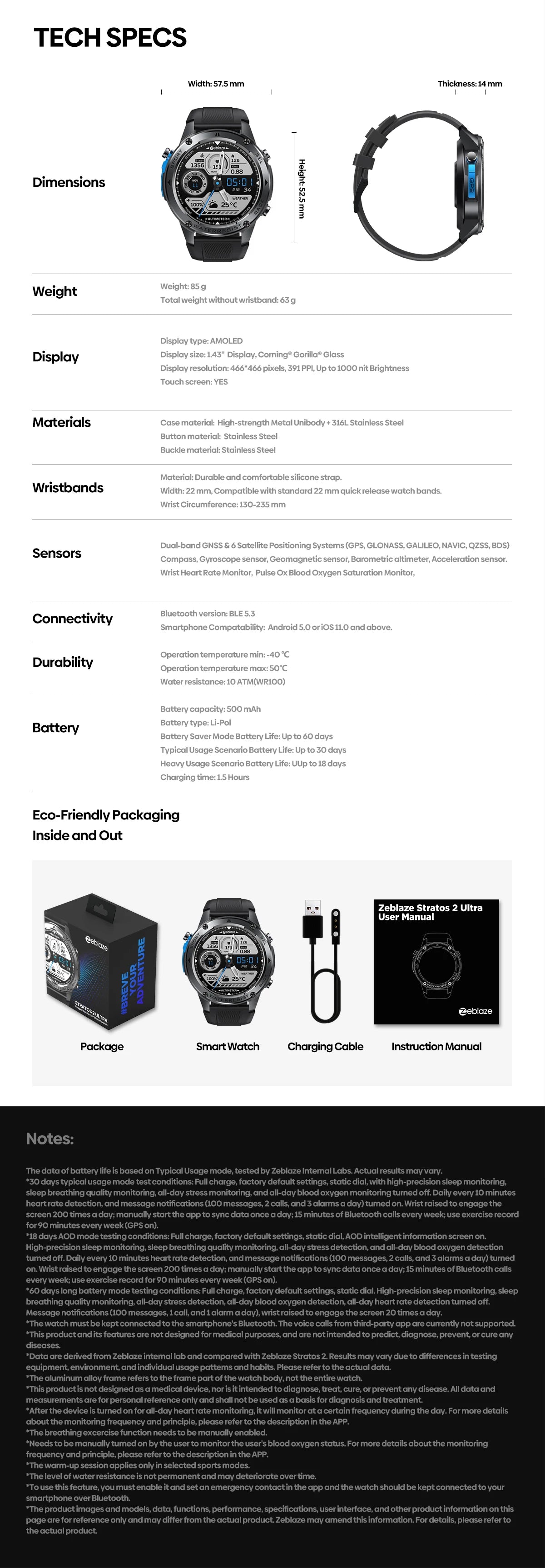 New Zeblaze Stratos 2 Ultra GPS Smart Watch Built-in Compass Barometric Altimeter Dual-band GNSS Voice Calling Smartwatch 10 ATM