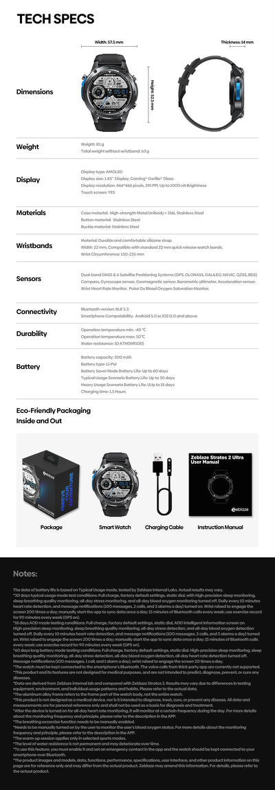 New Zeblaze Stratos 2 Ultra GPS Smart Watch Built-in Compass Barometric Altimeter Dual-band GNSS Voice Calling Smartwatch 10 ATM