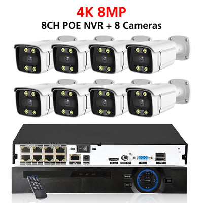 8CH H.265 POE CCTV NVR System 4K Ai Colorful Night Vision Waterproof IP Camera 8MP Two-Way Audio Video Security Camera Set