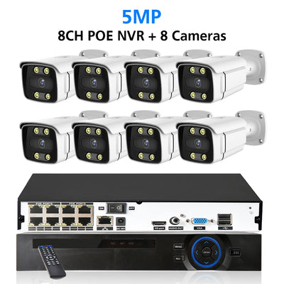 8CH H.265 POE CCTV NVR System 4K Ai Colorful Night Vision Waterproof IP Camera 8MP Two-Way Audio Video Security Camera Set