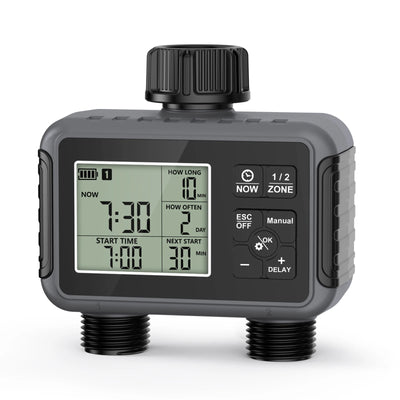 Haozee Smart Water Timer Intelligent 1/2/3-Outlet Irrigation Watering System Sprinkler Timer Garden Programmer IPX7 LCD Display
