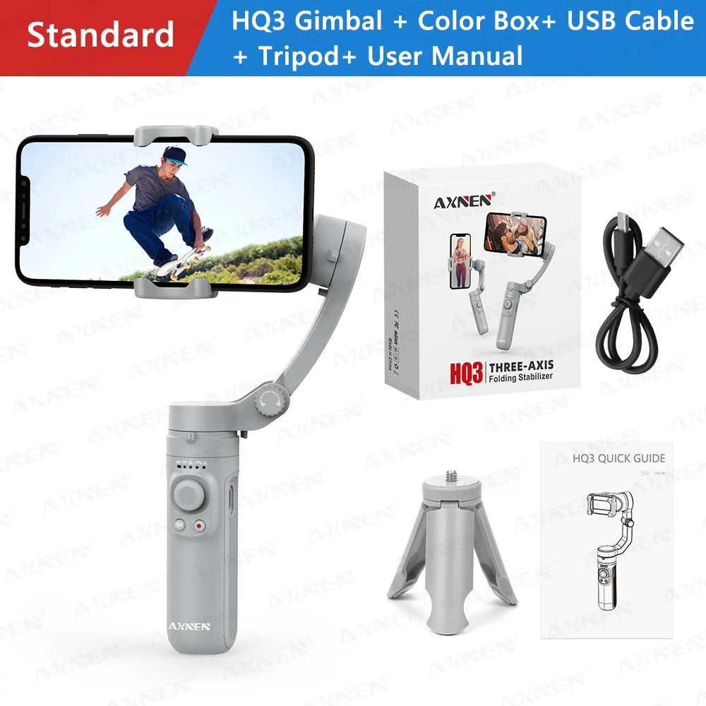 HQ3 Handheld Vlog Stabilizer 3-Axis Gimbal Video Record Self Anti Shake Phone Holder for Smartphone Tiktok live Photography Kit