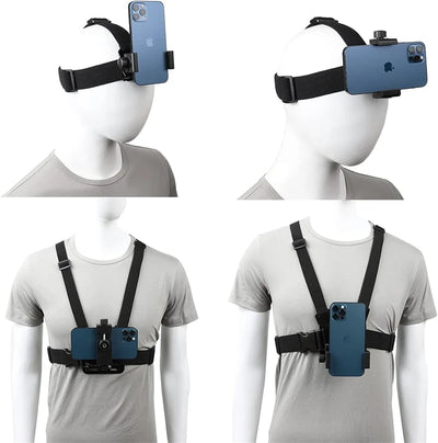 2 in 1 Mobile Phone Chest Strap Harness Stand Head Strap Holder Kit for IPhone GoPro POV Vlog Hands Free Universal Bracket Mount