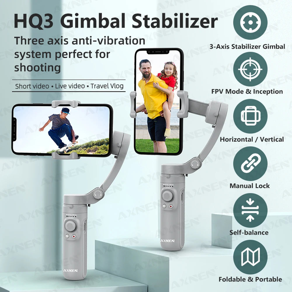 HQ3 Handheld Vlog Stabilizer 3-Axis Gimbal Video Record Self Anti Shake Phone Holder for Smartphone Tiktok live Photography Kit