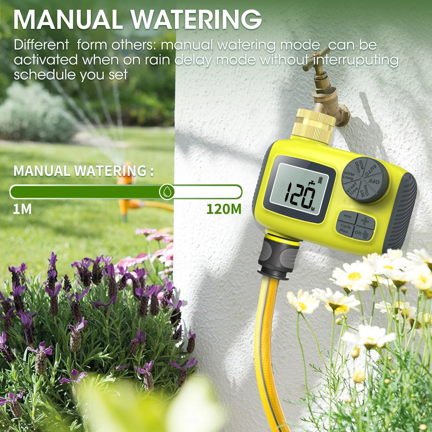 Haozee Smart Water Timer Intelligent 1/2/3-Outlet Irrigation Watering System Sprinkler Timer Garden Programmer IPX7 LCD Display