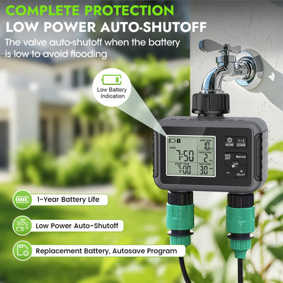Haozee Smart Water Timer Intelligent 1/2/3-Outlet Irrigation Watering System Sprinkler Timer Garden Programmer IPX7 LCD Display