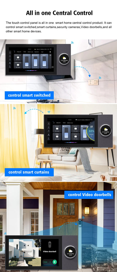 7-inch Wifi Smart Home One Click On Control Panel Multifunction Integrated Tuya Zigbee & Bluetooth Gateway Electronic Panel