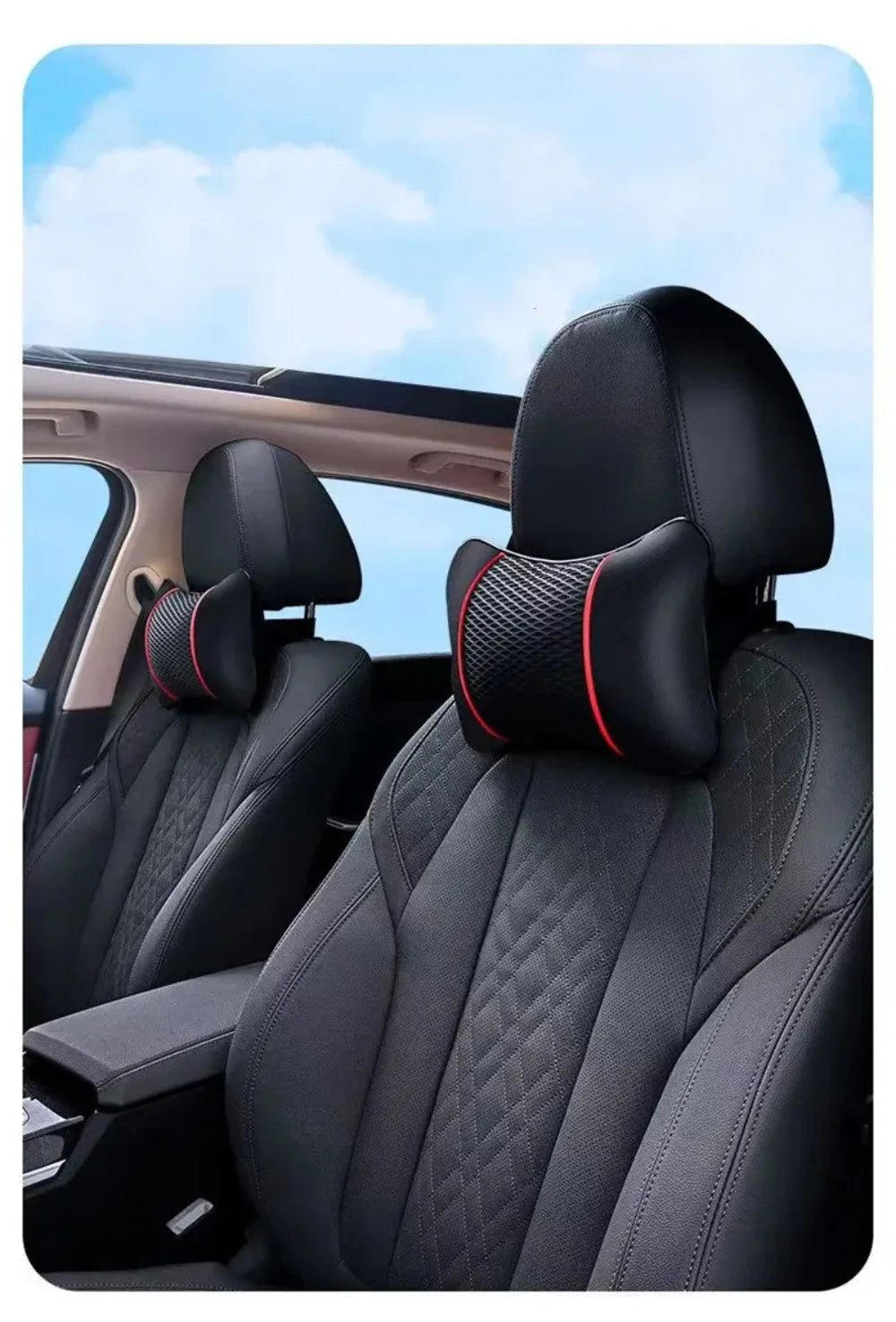 Car Universal Seat Headrest Double Side Pu Leather Neck Memory Pillow Head Support Protector Cushion Auto Travel Accessories