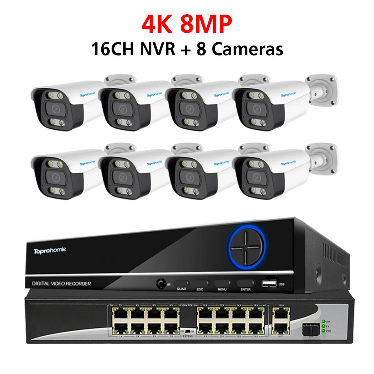 16CH 4K 8MP H.265 POE NVR CCTV Security Camera System with 5MP Audio Record IP66 Outdoor Waterproof IP Camera Video Surveillance