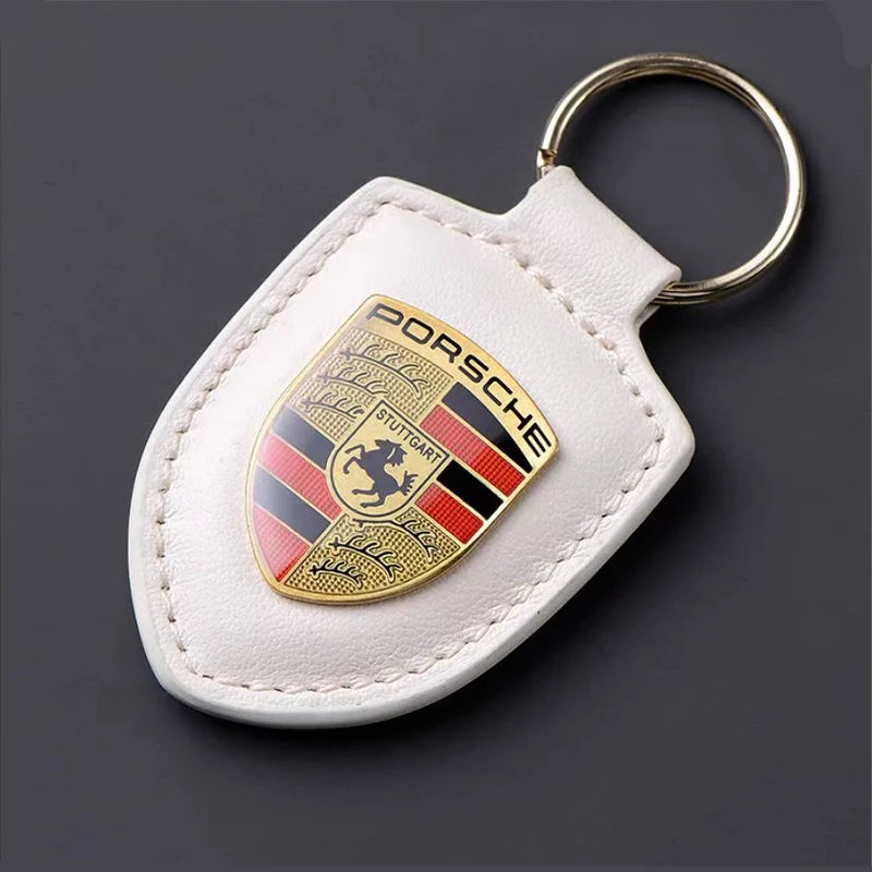 Car Keychain Holder Shield Leather Key Ring Chain Pendant Gifts For Porsche Cayenne Panamera Macan Boxster 911 Carrera-GT 928