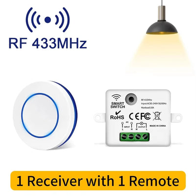 RF 433MHz Wireless Remote Control Light Switch 220V 110V 10A Relay Receiver Mini Round Button Wall Panel Switch For LED Lamp