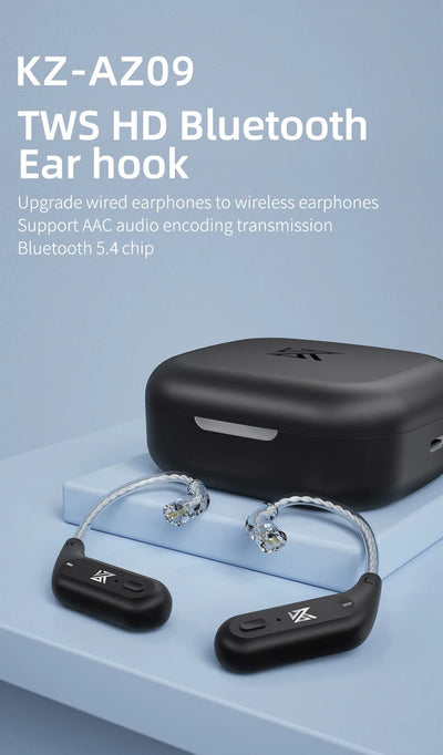 KZ AZ09 Bluetooth 5.2 Wireless Upgrade Cable  HIFI Wireless Ear Hook With Charging Case For KZ TRN CCA Earphones Headset