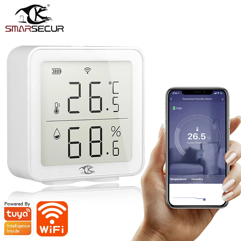 Smarsecur Smart Home Tuya WiFi Temperature Humidity High Accuracy T&H Sensor with Display